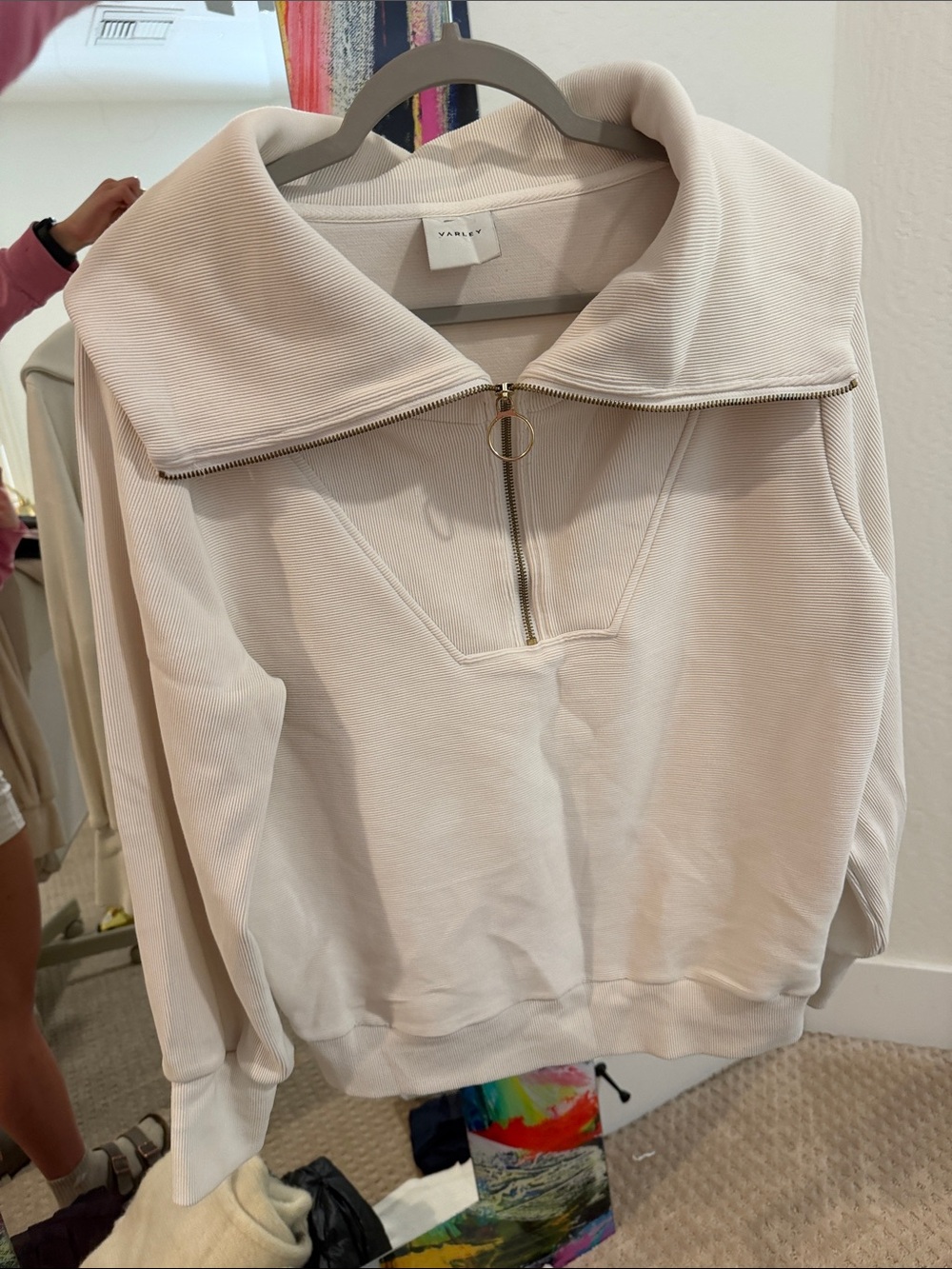 Varley Cream Half-Zip Funnel Neck Sweater